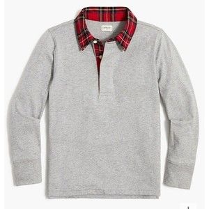 J.Crew Crewcuts Boys Long Sleeve Tartan Plaid Polo Shirt Size Small 6-7 Gray
